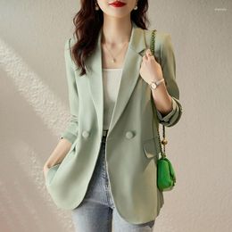 Women's Suits Autumn Casual Temperament Suit Coat Solid Colour Elegant Office Lady Single Button V-Neck All-match Simple Fashion Tops