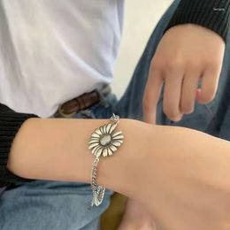 Link Bracelets Vintage Handmade Daisy Charm Bracelet For Women Thai Silver Flower Bangle Gift Party Jewellery Sl668