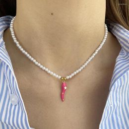 Pendant Necklaces Funny Pink Magic Pepper Stars Imitation Pearl Necklace For Women Collar Stainless Steel Clasp Gold Colour Free Shopping