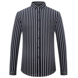 Men's Casual Shirts Fashion Shirt Button Down Striped Long Sleeve Silky Fabric Single Patch Pocket Easy Care Classic Dress 230822