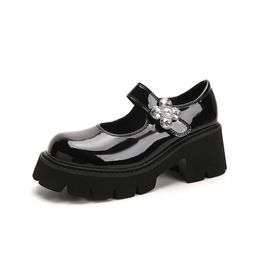Dress Shoes SUMAITONG Lolita Japanese Girl Platform Black high heels fashion Round Toe Mary Jane Women Patent faux Leather Student Cos 230823
