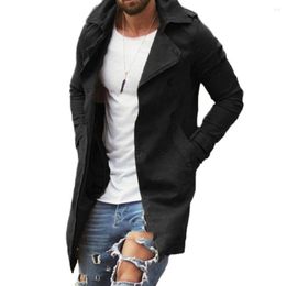 Men's Jackets Men Coat With Pockets Stylish Autumn Jacket Slim Fit Mid Length Lapel Plus Size Windproof Breathable Streetwear