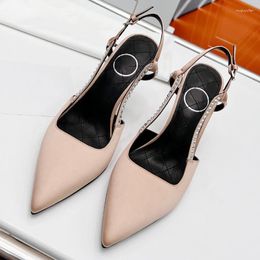 Dress Shoes Spenneooy Summer Fashion Pink Colour Pointed Toe Thin Heels Women's Party Shallow Mouth Crystal Buckle Strap