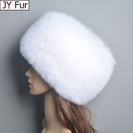 Beanie/Skull Caps Natural Fur Beanies Women Winter Warm Fluffy Russia Style Female Round Cap Fashion Real Fur Hats 230822