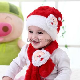 New Winter Two-piece Warm Baby Cute Cartoon Santa Hat Warm Winter Hats Scarf Outfit Baby Photography Props Children's Cap HKD230823