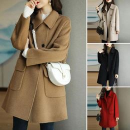 Womens Wool Blends Women Elegant Long Coat Blue Classic Korean Woollen Overcoat Warmness Outwear Autumn Winter Single Button Fashion 230822