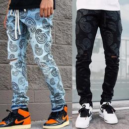 Men's Jeans 2021 Ripped Style Streetwear Fashion Jacquard Printing Denim Trousers Casual Pencil Loose Hip Hop Pants287d