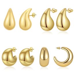 Charm Gold Colour Chunky Hoop Earrings for Women Smooth Metal Waterdrop Thick Earring Trendy Hypoallergenic Jewellery Geometric Ear Studs 230823