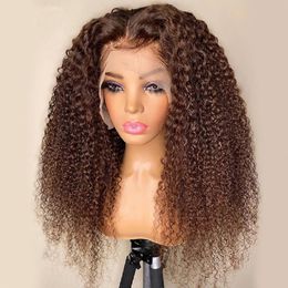 Brown Lace Front Wig Kinky Curly 220%density Lace Frontal Wigs Brazilian Remy Coloured Lace Front Human Hair Wigs 4x4 Closure Curly Wigs