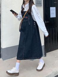 Casual Dresses Denim Strap Dress Summer 2023 Korean Style Cute Skirt Loose Mid Length Temperament Women's Vestidos