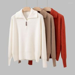 Women's Sweaters 2023 Autumn And Winter Women Cashmere Sequins Knitted Lapel Casual All-match Loose Top