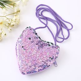 Handbags 7 Colours Childrens Sequin Coin Purse Little Girl Messenger Love Bag Cute Shoulder Kindergarten Mini Wallet 230823