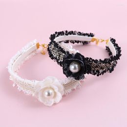 Dog Collars Handwoven Flower Collar PU Adjustable Cat Fairy Bell Pearl Pet Scarf Accessories For Small Dogs
