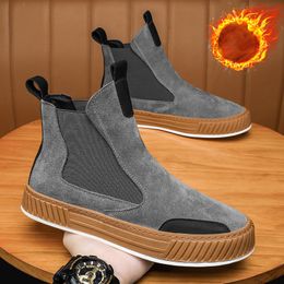 Boots Autumn Winter Warm Plush Casual High top Men Shoes Designer Chelsea Suede Fashion Punk Style Platform Male Snow 230823