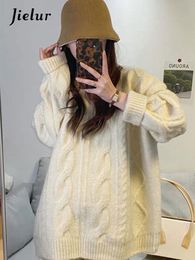 Womens Sweaters Jielur Autumn Solid Color Slim Women Pullovers Sweet Ladies Elegant Chic Pullovers Female White Street Fashion Basic Top 230822