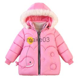 Down Coat Baby Girls Jackets 2021 Winter Children Cartoons Thick Down Jacket Hooded Outerwear Kids Warm Zipped Coats Baby Girl Snow Jacket J230823