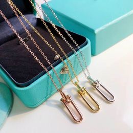 2023 lovely cute pendant Necklaces long rose gold silver thin stainless steel chain u joint design Women necklace with dust bag and box