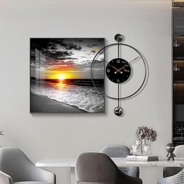 Wall Clocks Modern Light Luxury Living Room Hanging Picture Clock Combination Landscape Silent Decorative