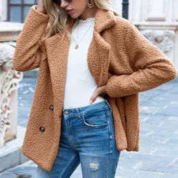 Womens Wool Blends Brand Wholesale Button Lapel Loose Fleece Sweater Cardigan Sheep Woollen Coat Women Jacket Winter 230822