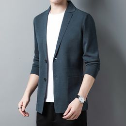 Men's Sweaters Cardigan Spring Fashion Blazer Coat Male Single Breasted Knitwear Jacket Long Sleeve Slim Knit Outwear with Pockets 230822