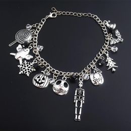 Link Chain The Nightmare Before Christmas Bracelet Jack Skellington Snowflakes Pumpkin Skull Charms Bangle Bracelets Halloween Je182G