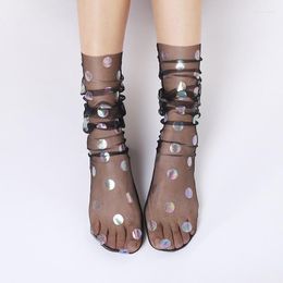 Women Socks Summer Sexy Polka Dot Long Tulle Mesh Lace Thin Female Transparent Chiffon Up Dress Calcetines