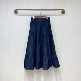 Skirts 3 Summer Indigo Blue Elastic Waist Denim A Line Big Swing Cake Half Skirt