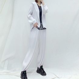 Work Dresses Leisure Sports Set Fashion Pleated Cardigan Button Style Coat Loose Relaxed Pants