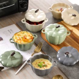 Dishes Plates Pumpkin Cup Home Soup Bowl Shuffley Steamed Egg Ceramic with Lid Binaural Dessert Salad Cake Tableware 230822