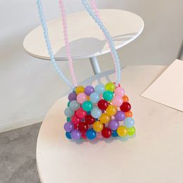Handbags Kids Mini Princess Bead Crossbody Bag Cute Wallet for Girls Coin Pouch Kawaii Baby Clutch Toddler Purse 230823