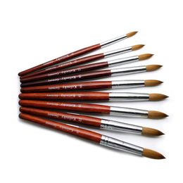 1PCS Red Wood 100% Kolinsky Sable Nail Art Sculpture Carving Brush Acrylic Liquid Powder Round Painting Manicure Tools Dotting