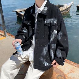 Men's Jackets Varsity Graffiti White Baseball Uniform Explosive Style Retro Jeans Jacket Heavy Industry Couple Coat