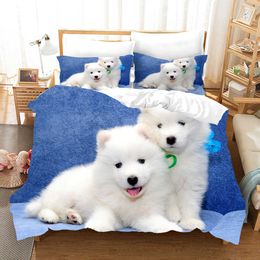 Conjuntos de cama Samoyed Dog Conjuntos de cama Conjunto de capa de edredão com caso Twin Full Bedclothes Cama