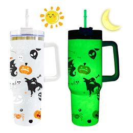 USA warehouse new trending 40oz white blank sublimation double wall stainless steel glow in the dark 40oz tumbler travel coffee mugs with handle lid and straw