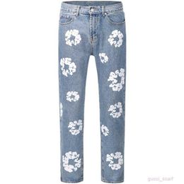 Men's Jeans High Street Denim Tears Style Kapok Washed Straight Jeans Men's Fashion Vintage Loose Pants284L