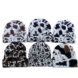 Beanie/Skull Caps INS Korean Edition Autumn and Winter Show Face Small Warm Hat Student Cute Leopard Pattern Cow Knitted Hat Woollen Hat Net Red J230823