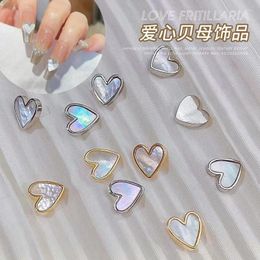 Nail Art Decorations 10Pcs Heart Shaped Alloy Shell Designer Charms Gold/Silver Flatback Designs 3D Metal Stickers Decals For Nails