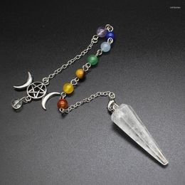 Pendant Necklaces Natural Stone Crystal Pendulums Hexagonal 7 Chakra Pendulum For Dowsing Healing Triple Goddess Witch Pendulos X008