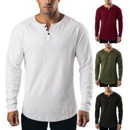 Men's T Shirts Spring Autumn Casual At Home T-shirt Solid Colour Long Sleeve Crewneck Button Down Shirt Tops