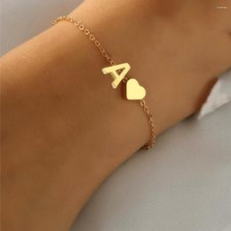 Link Bracelets 2023 In Punk 26 Initial Alphabet With Heart Pendant Summer Beach Bracelet Accessories Gift For Women Jewelry Wholesale