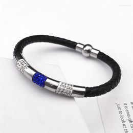 Bangle Trendy Rhinestone PU Leather Woven Braided Bracelets Stainless Steel Magnetic Clasp Wristband Pulseras Jewelry BS954301