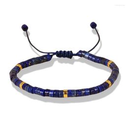 Strand Natural Stone Beads Bracelet Blue Lapis Lazuli Beaded Elastic For Women Men Yoga Energy Jewellery Adjustable