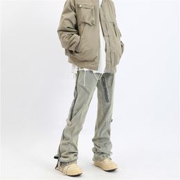 Men s Jeans 2023 Side Zipper Washed Vintage Straight Flare Mens Harajuku Fashion Hip Hop Demin Pants Streetwear 230823