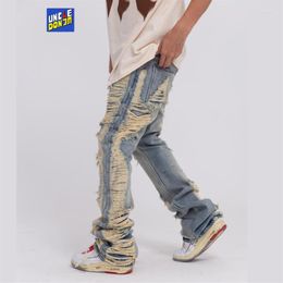 Men's Jeans Distressed For Men Y2k Streetwear Ripped Cargo Clothing Damaged Flare Jeans3109