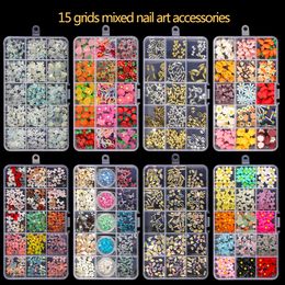 Nail Art Decorations 15 Grid Mix Colourful Cartoon Kawaii Resin Nail Charms Alloy Gems Nail Parts Luxury Nail Art Decoration Accessories 230822