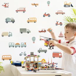 Wall Stickers Hand Drawn Watercolour Cartoon Cute Vehicles Car Bus for Kids Room Boys Nursery Decoration Decals 230822