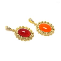 Charms Vintage Oval Necklace Pendant Sun Embedded Red Agate Stone 24K Gold Colour Plated Brass Luxury Jewellery Making