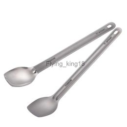 Titanium Long Handle Spoon with Polished Bowl Outdoor Portable Spoon Cutlery Kitchen Camping Hiking Picnic Tablewareware HKD230812