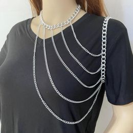 Chains Single Shoulder Tassel Neck And Geometric Body Chain