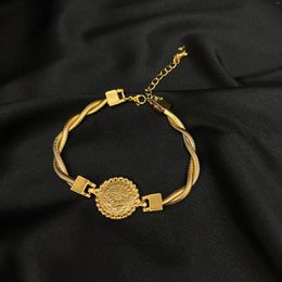 Link Bracelets MANDI High Quality Twisted Rope Design Ethnic Muslim Coin Bracelet 2023 Ladies Adjustable Gold Plated Non-fading Bangle